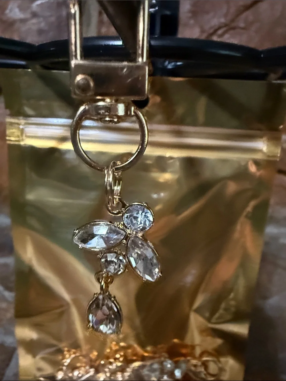 Gold Tone Crystal Cluster Charm keychain Christmas in July!  Set of  9